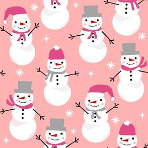 Snowman winter holiday pink christmas fabric snowflakes north pole 