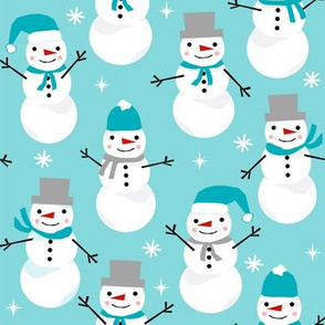 Snowman winter holiday blue christmas fabric snowflakes north pole 