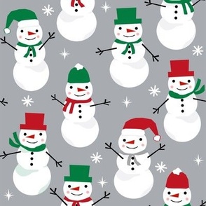 Snowman winter holiday grey christmas fabric snowflakes north pole 