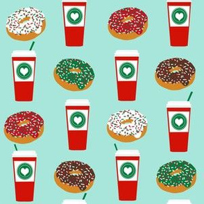 Donuts and coffee christmas fabric holiday themed patterns for sewing clothing and home