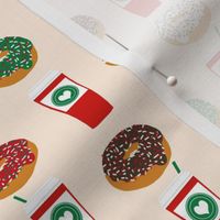 Donuts and coffee christmas cream fabric holiday themed patterns for sewing clothing and home