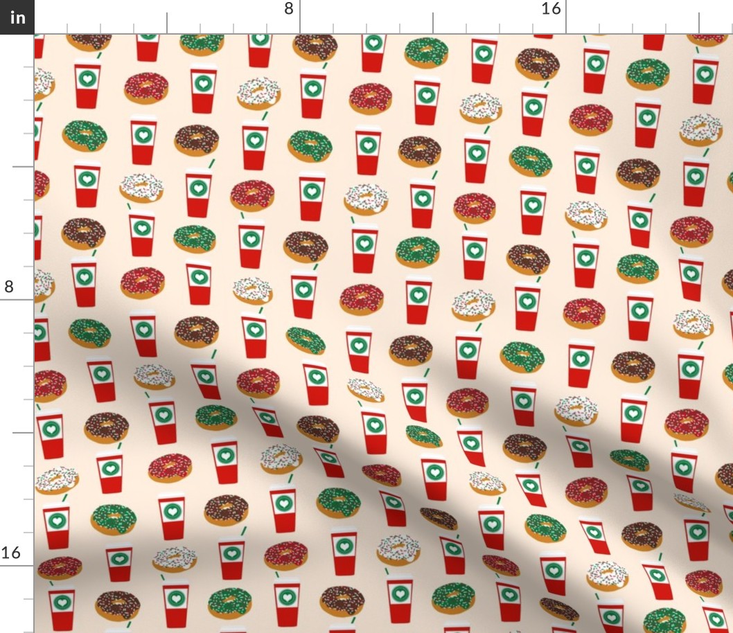 Donuts and coffee christmas cream fabric holiday themed patterns for sewing clothing and home