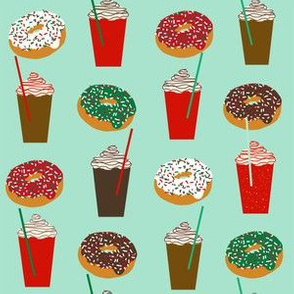 Donuts and coffee mint christmas fabric holiday themed patterns for sewing clothing and home
