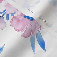 Watercolor floral in royal blue and dusty pink