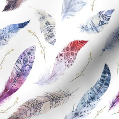 Watercolor feather boho color organic design2