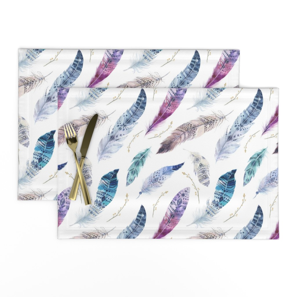  Seamless pattern with bright boho watercolor feathers. 