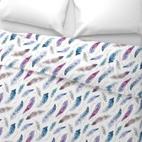  Seamless pattern with bright boho watercolor feathers. 