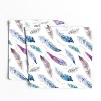  Seamless pattern with bright boho watercolor feathers. 