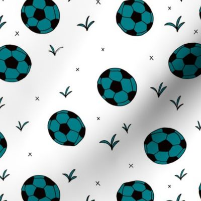 Soccer ball fun sports illustration design grass teal blue
