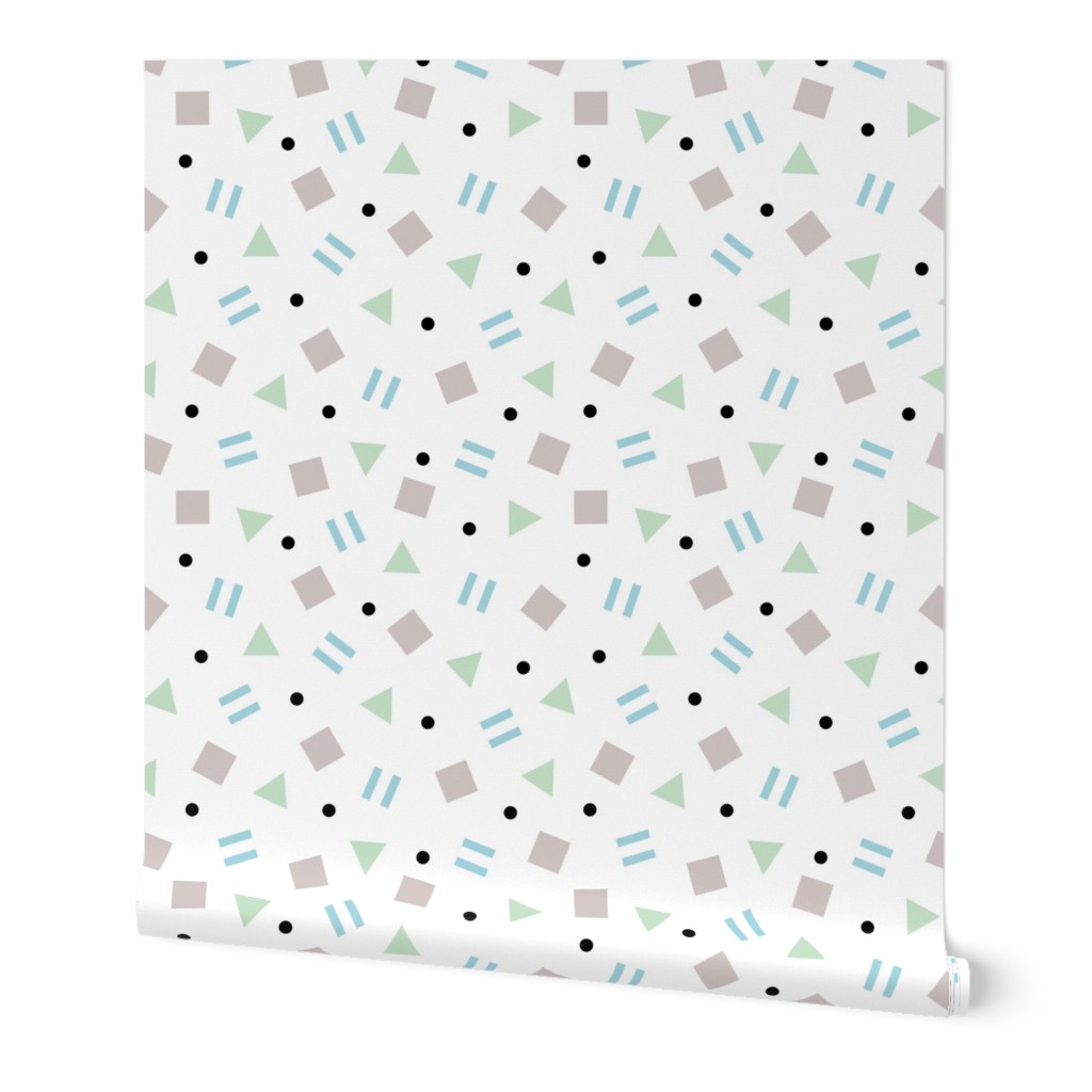 Cool geometric retro confetti memphis style abstract triangles and shapes pastel boys