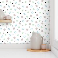 Cool geometric retro confetti memphis style abstract triangles and shapes pastel boys