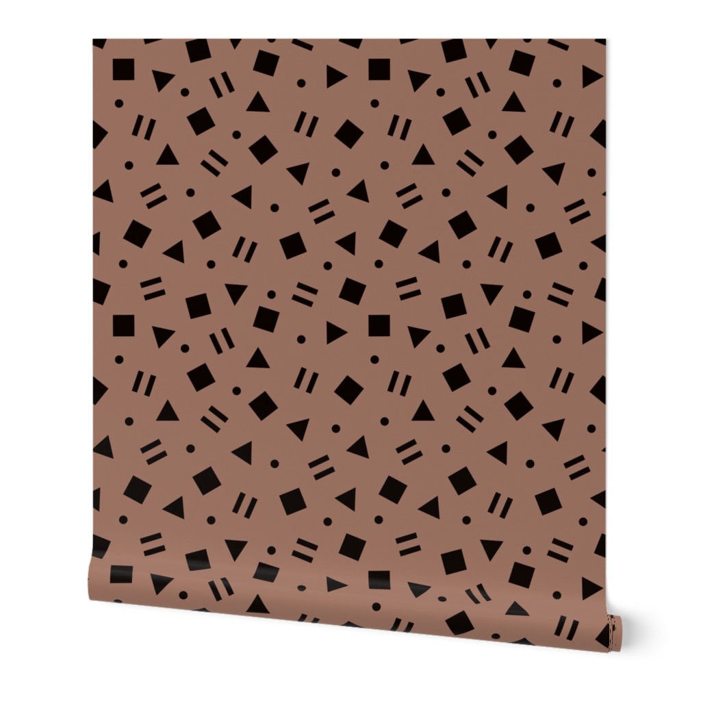 Cool geometric retro confetti memphis style abstract triangles and shapes brown