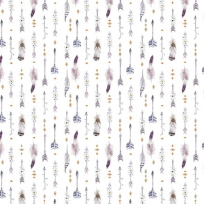  Seamless pattern with bright boho watercolor feathers. 