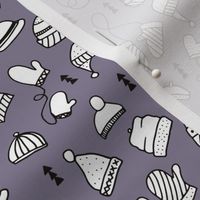 Ice cold winter season mittens and hats geometric kids illustration pattern design girls purple