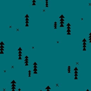 Sweet basic winter wonderland woodland pine trees abstract christmas Scandinavian design teal blue