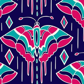 La maison des papillons - Butterflies Navy Blue & Fuchsia