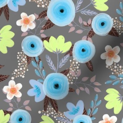 Vintage floral on grey