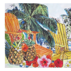 Deckchairs hibiscus and cocktails 
