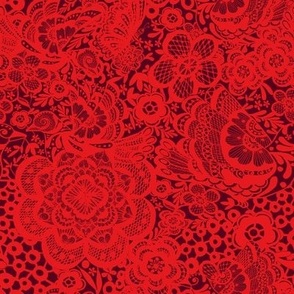 Dove and flower lace ,  Red Lace, birds, floral, glamour