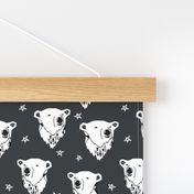 polar bear // charcoal dark grey nursery fabric endangered animal fabric winter fabric bears fabric