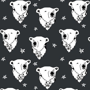 polar bear // charcoal dark grey nursery fabric endangered animal fabric winter fabric bears fabric