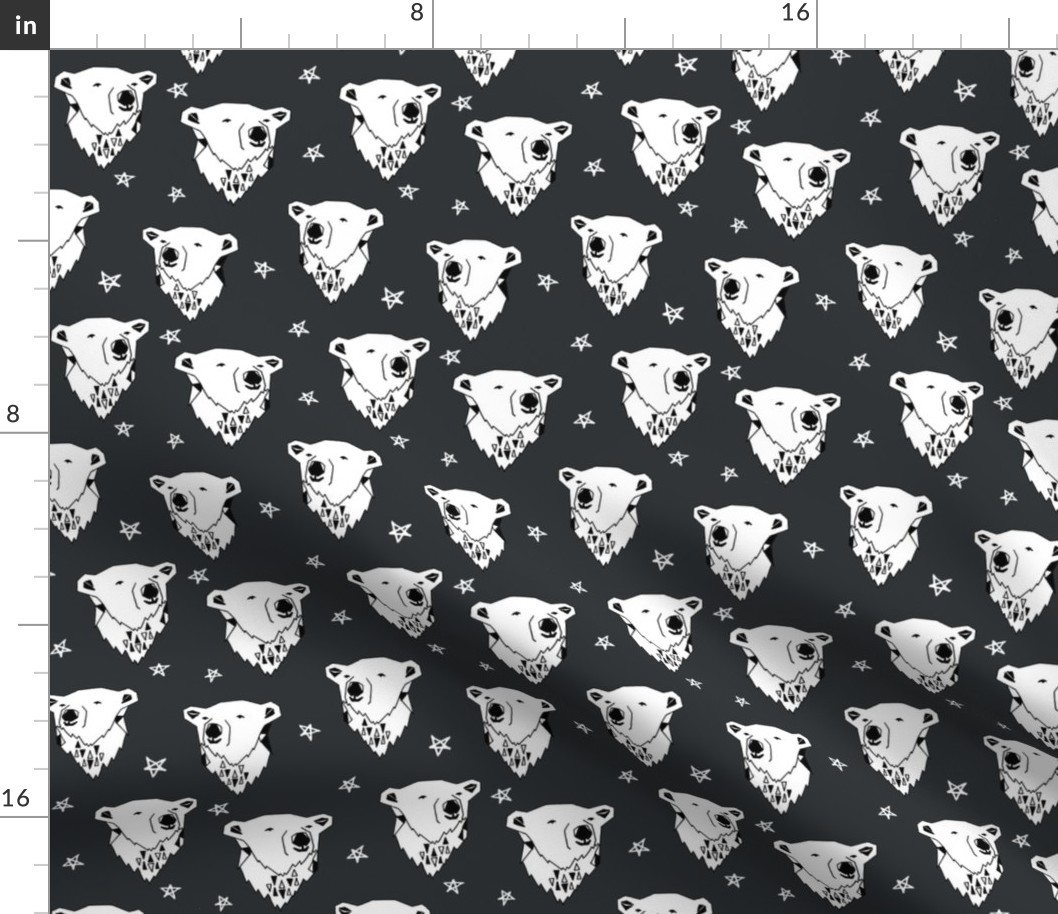 polar bear // charcoal dark grey nursery fabric endangered animal fabric winter fabric bears fabric