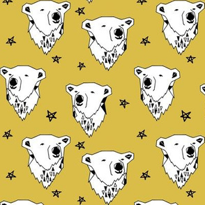 polar bear // mustard yellow fabric bear fabric arctic animals fabric cute polar bears endangered animal design