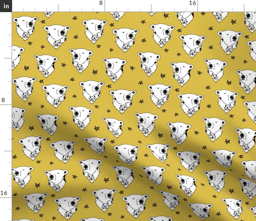 polar bear // mustard yellow fabric bear fabric arctic animals fabric cute polar bears endangered animal design