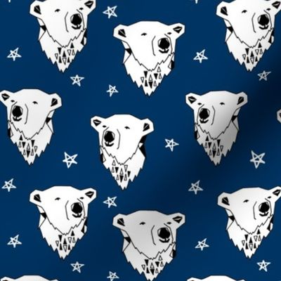 polar bear // navy blue polar bear fabric cute arctic winter animals print endangered animals design andrea lauren