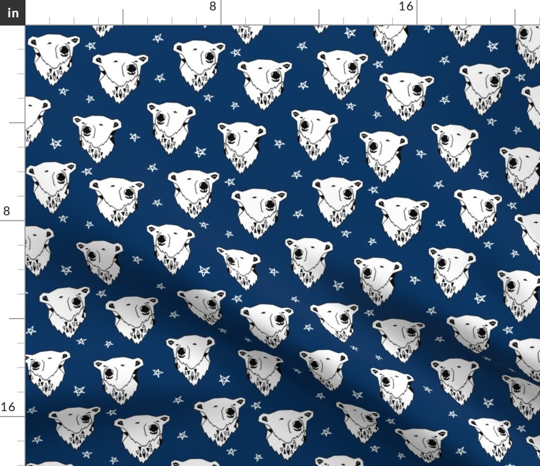polar bear // navy blue polar bear fabric cute arctic winter animals print endangered animals design andrea lauren