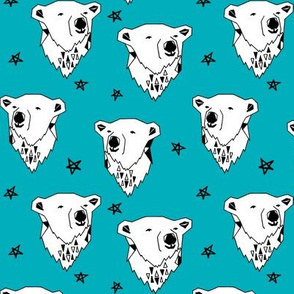 polar bear // turquoise aqua polar bear fabric cute winter bear andrea lauren