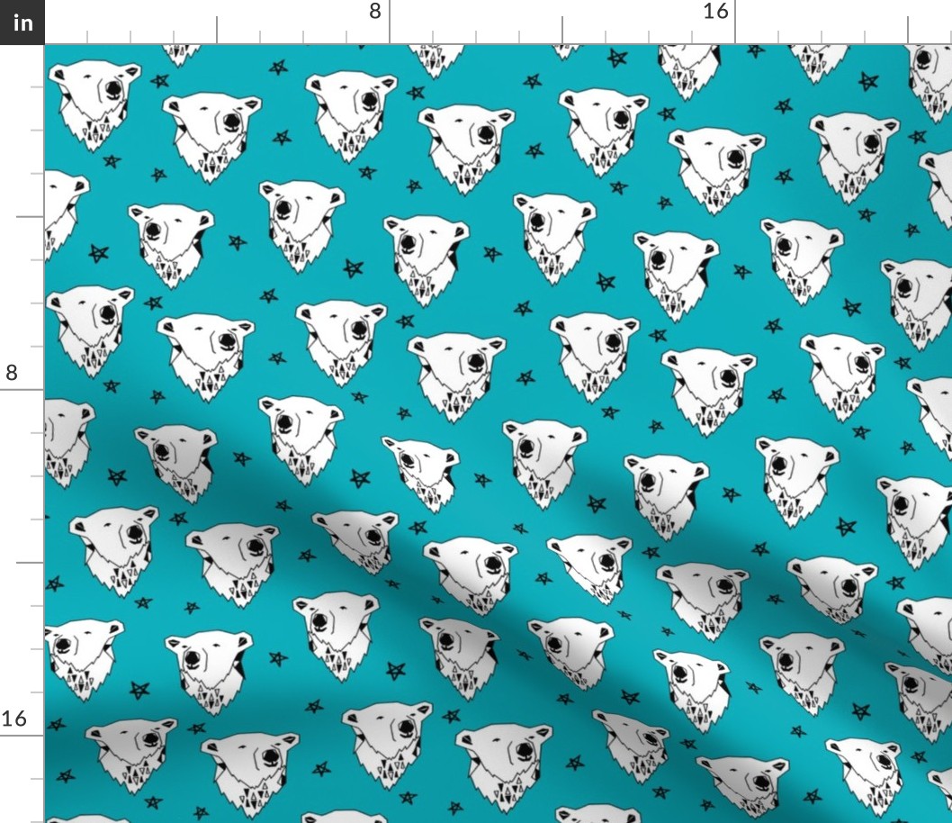 polar bear // turquoise aqua polar bear fabric cute winter bear andrea lauren