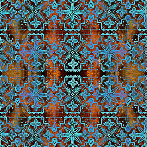  Ethnic Boho Pattern - Turquoise and Ginger