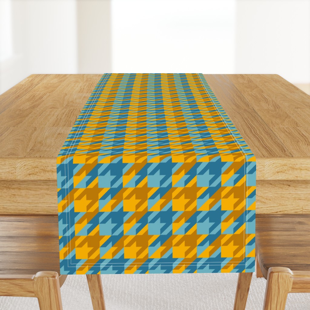 double houndstooth in aqua and gold