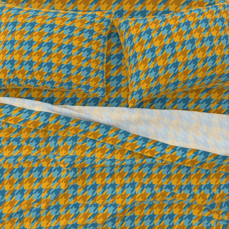 double houndstooth in aqua and gold