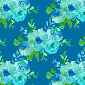 Bright Blue Watercolor Florals 