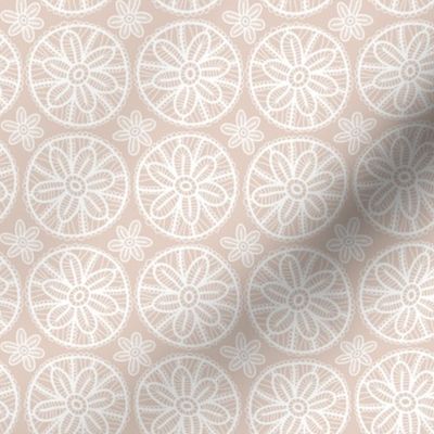 Lace pattern with white flowers on beige background