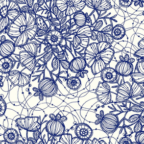 Wildflowers in Lace, Blue on Cream - ©Lucinda Wei