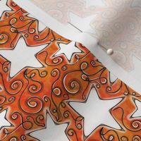 White Stars on Sunset Orange Watercolor Swirls