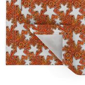 White Stars on Sunset Orange Watercolor Swirls