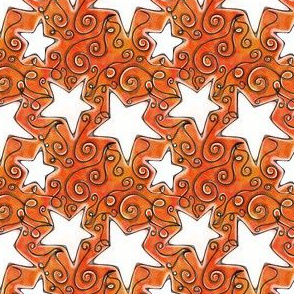 White Stars on Sunset Orange Watercolor Swirls