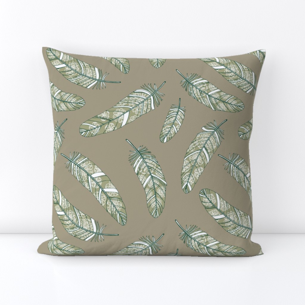 flowery feathers on linen gray background