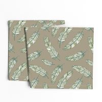 flowery feathers on linen gray background