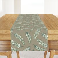 flowery feathers on linen gray background