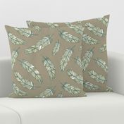 flowery feathers on linen gray background