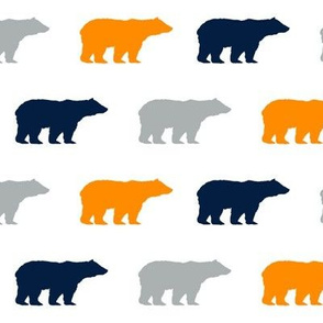 orange navy and grey bears, bear fabric, bear print, nursery design, nursery print, boys print