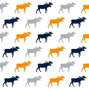 orange navy and grey moose, moose fabric, bear print, nursery design, nursery print, boys print