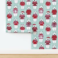 polar bear sweaters // ugly sweater fabric cute polar bears in winter knitted sweaters winter fabric