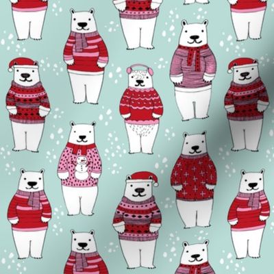 polar bear sweaters // ugly sweater fabric cute polar bears in winter knitted sweaters winter fabric