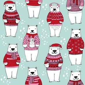 polar bear sweaters // ugly sweater fabric cute polar bears in winter knitted sweaters winter fabric